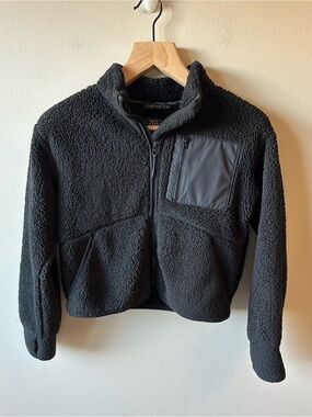 Athleta Girl Black Sherpa Zip-Up Jacket with Chest Pocket